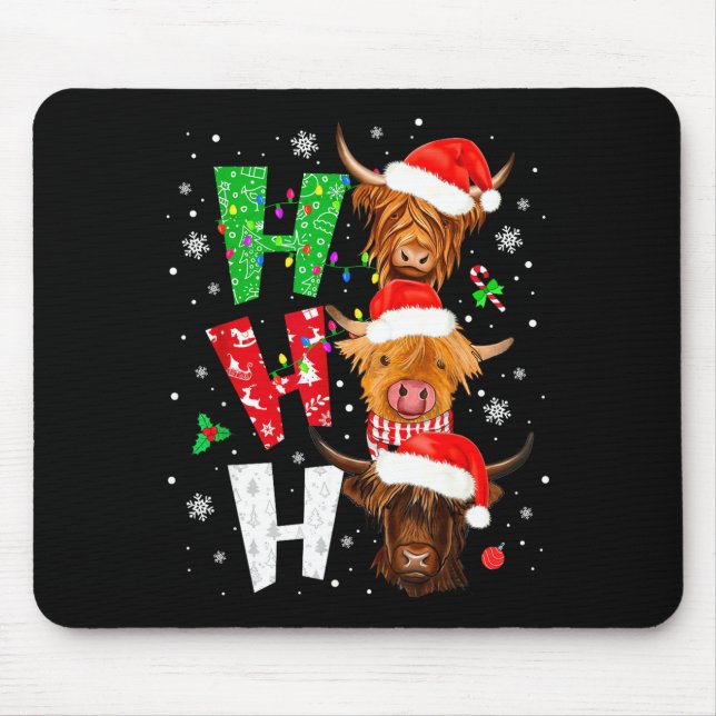 Scottish Highland Cow Print Ho Ho Ho Christmas Paj Mousepad (Vorne)