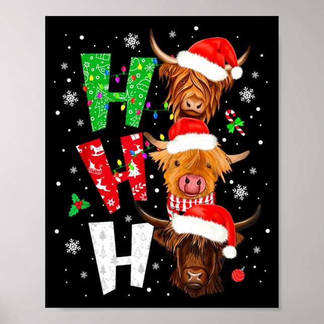 Scottish Highland Cow Print Ho Ho Ho Christmas Paj Poster (Vorne)