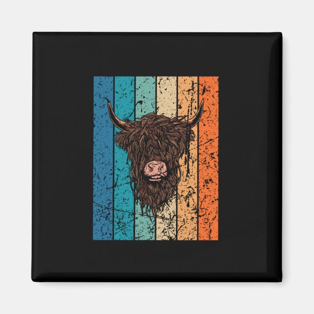 Scottish Highland Cow Retro Magnet (Vorne)