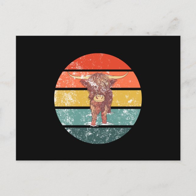 Scottish Highland Cow Retro Postkarte (Vorderseite)
