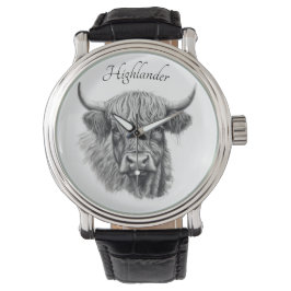 Scottish Highland Cow Sketch anpassbar Armbanduhr