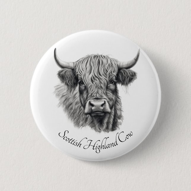 Scottish Highland Cow Sketch anpassbar Button (Vorderseite)