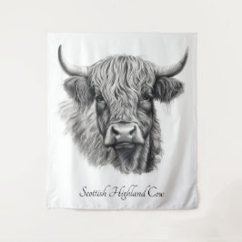 Scottish Highland Cow Sketch anpassbar Wandteppich