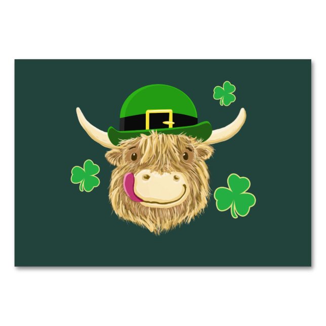 Scottish Highland Cow St Patrick's Day Hat Tischnummer (Vorderseite)