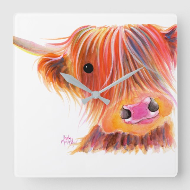 Scottish Highland Cow ' SWEET SATSUMA ' von Shirle Quadratische Wanduhr (Vorderseite)