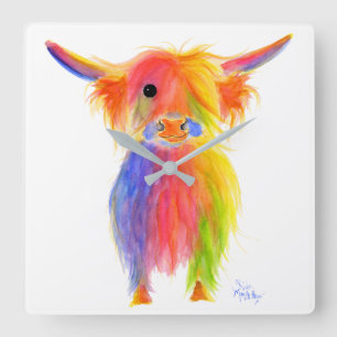 Scottish Highland Cow ' TOTTIS ' Wall Clock Quadratische Wanduhr