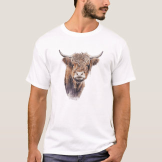 Scottish Highland Cow Watercolor Painting Portrait T-Shirt