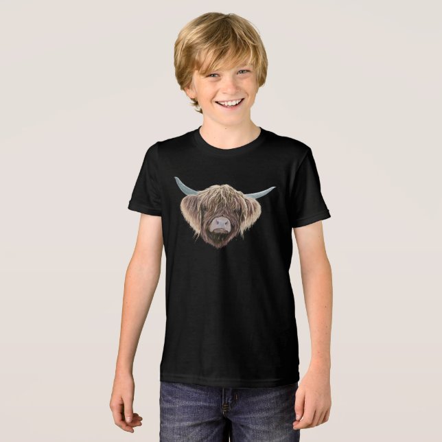 Scottish Highland Cow Wee Charlie Fluffy Ears Tri-Blend Shirt (Vorderseite voll)
