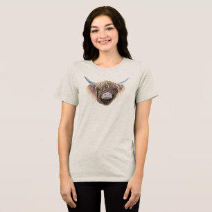 Scottish Highland Cow Wee Charlie Fluffy Ears Tri-Blend Shirt