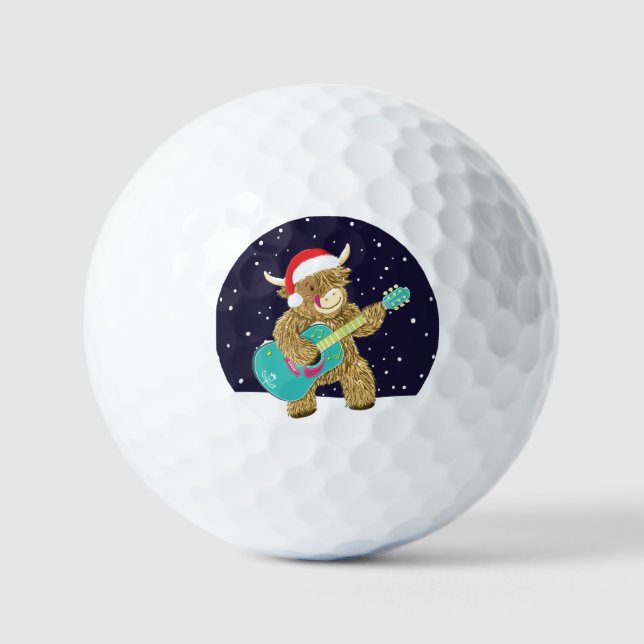 Scottish Highland Cows spielt eine Weihnachtsgitar Golfball (Vorderseite)