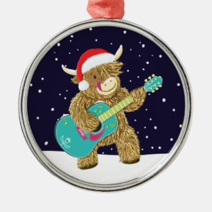 Scottish Highland Cows spielt eine Weihnachtsgitar Ornament Aus Metall