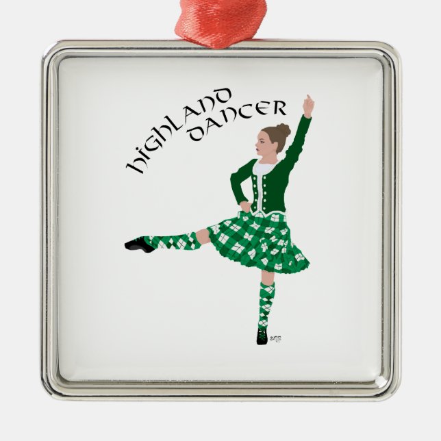 Scottish Highland Dancer - Green Silbernes Ornament (Vorne)