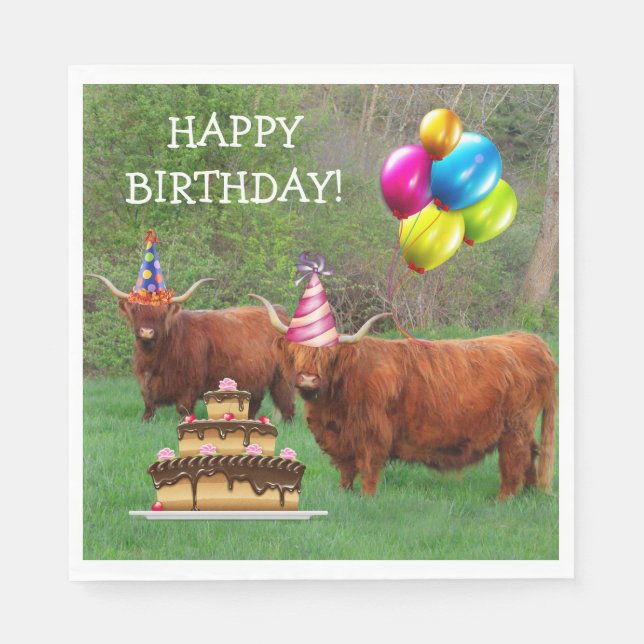 Scottish Highland Steer Birthday Paper Napkin Serviette (Vorderseite)