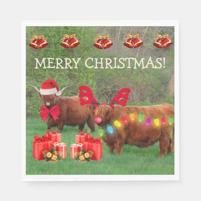 Scottish Highland Steer Funny Christmas Napkins Serviette (Vorderseite)