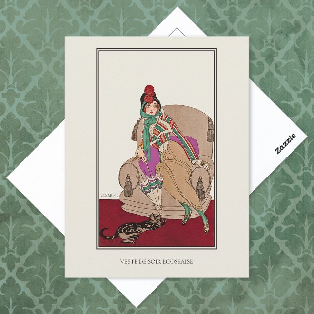 Scottish Jacket Cat Gerda Wegener Fashion Postkarte (Von Creator hochgeladen)