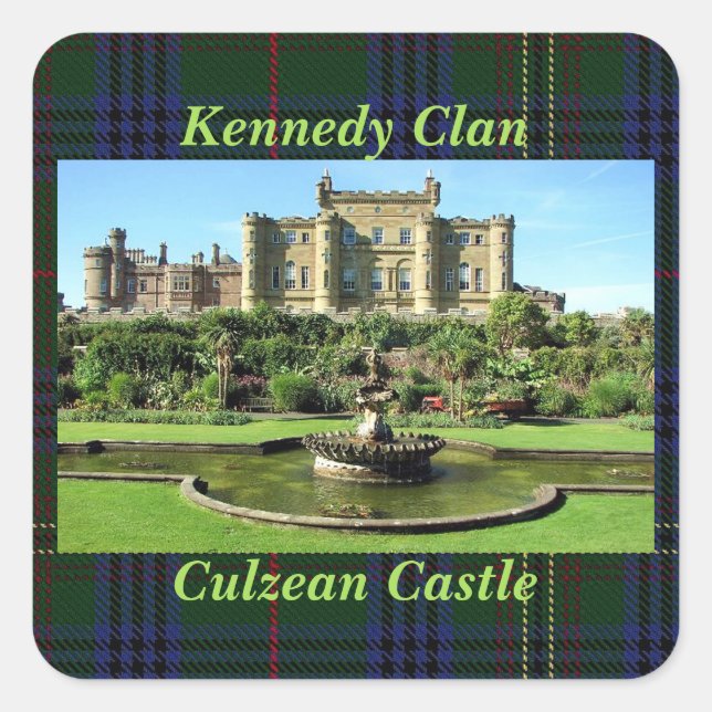 Scottish Kennedy Clan's Culzean Castle Tartan Quadratischer Aufkleber (Vorderseite)