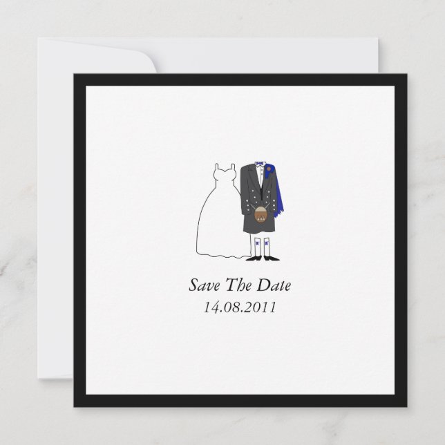 Scottish Kilt Bride & Groom Blue Save the Date (Vorderseite)