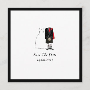 Scottish Kilt Bride & Groom Save the Date - rot