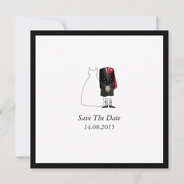 Scottish Kilt Bride & Groom Save the Date - rot (Vorderseite)