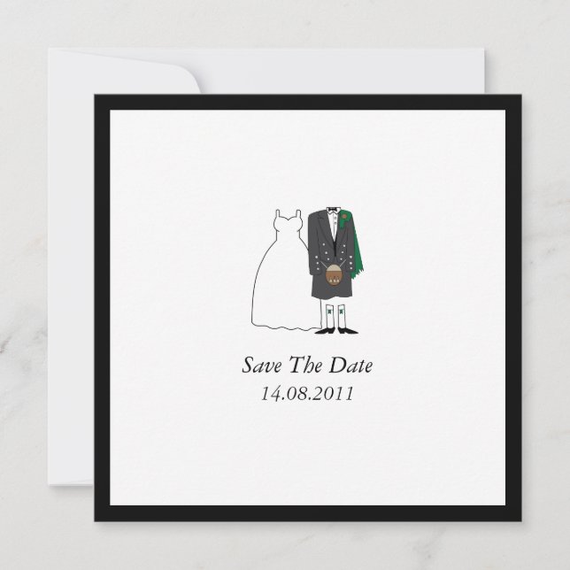 Scottish Kilt Bride & Groom Wedding retten das Dat Save The Date (Vorderseite)
