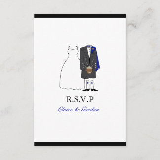 Scottish Kilt Bride & Groom Wedding RSVP - blau