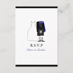 Scottish Kilt Bride & Groom Wedding RSVP - Blue