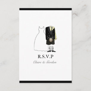 Scottish Kilt Bride & Groom Wedding RSVP - gelb Karte