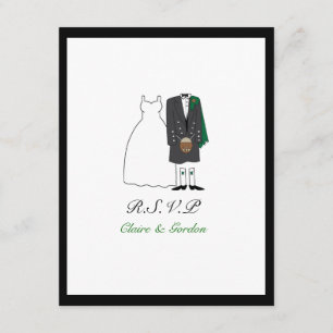 Scottish Kilt Bride & Groom Wedding RSVP - grün Karte