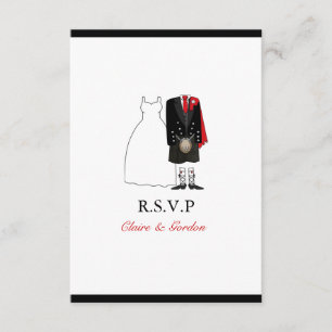 Scottish Kilt Bride & Groom Wedding RSVP - rot Karte