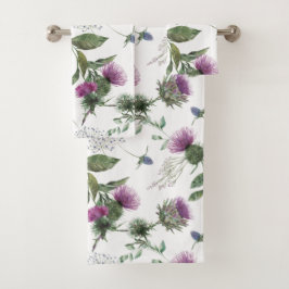 Scottish Lila Thistle Watercolor Badhandtuch Set