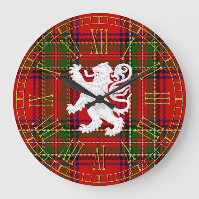 Scottish Lion Rampant zu Tartan Große Wanduhr (Vorderseite)
