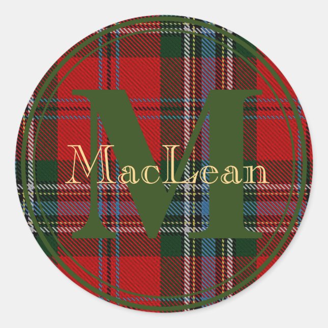 Scottish MacLean Tartan Monogram Gold Name Sticker (Vorderseite)
