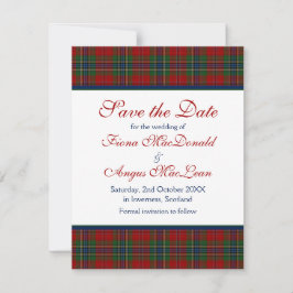 Scottish MacLean Tartan Wedding Save the Date Card