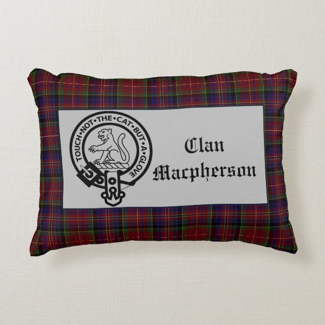Scottish Macpherson Wappen Abzeichen und Tartan Dekokissen (Vorderseite)