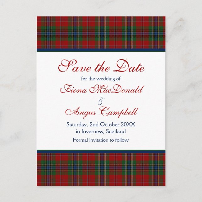 Scottish McLean MacLean Tartan Wedding Rette ein D Ankündigungspostkarte (Vorderseite)