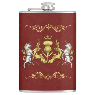 Scottish Personalisiert Gold Thistle Red Flachmann