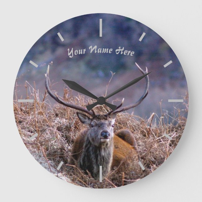 Scottish Red Deer Stag Große Wanduhr (Vorderseite)
