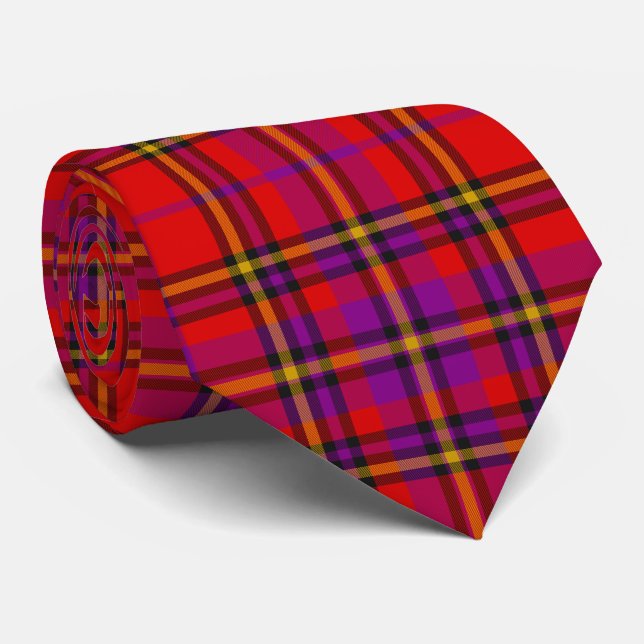 Scottish Red Lila Orange Tartan Kariert Pattern Krawatte (Gerollt)