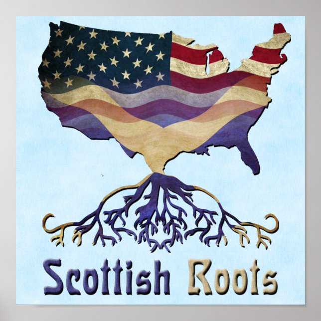 Scottish Roots, American Map Poster Print (Vorne)