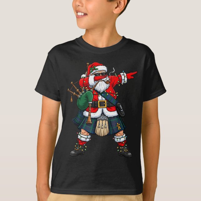 Scottish Santa Bagpes Dabbing Christmas Funny Holi T-Shirt (Vorderseite)