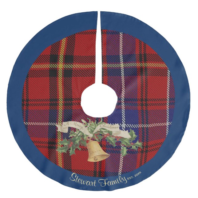 Scottish Stewart Clan Tartan Name Tree Skirt Polyester Weihnachtsbaumdecke (Vorderseite)