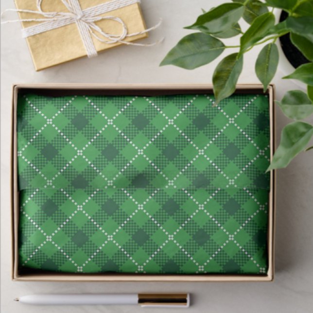 Scottish Style Green White Kariert Seidenpapier (Coordinating plaids for gifting or crafting!)