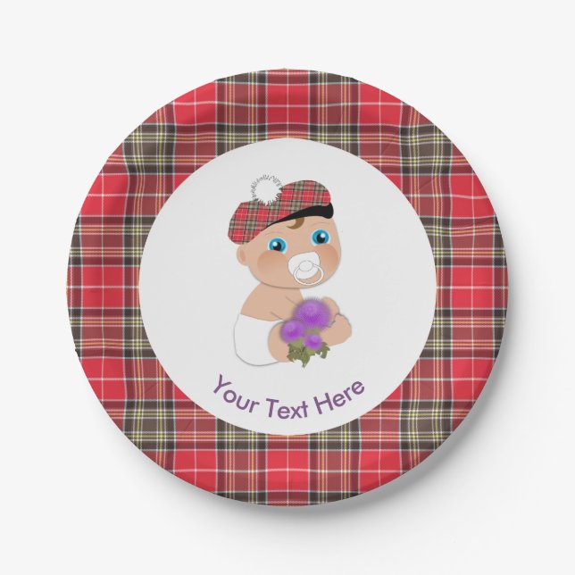 Scottish Tartan |Blume Niedlich Babydusche Pappteller (Vorderseite)