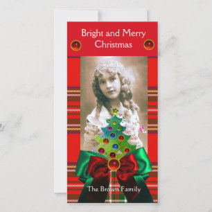 SCOTTISH TARTAN, CHRISTMAS BAUM UND RED GREEN BOWS FEIERTAGSKARTE