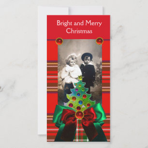 SCOTTISH TARTAN, CHRISTMAS BAUM UND RED GREEN BOWS FEIERTAGSKARTE