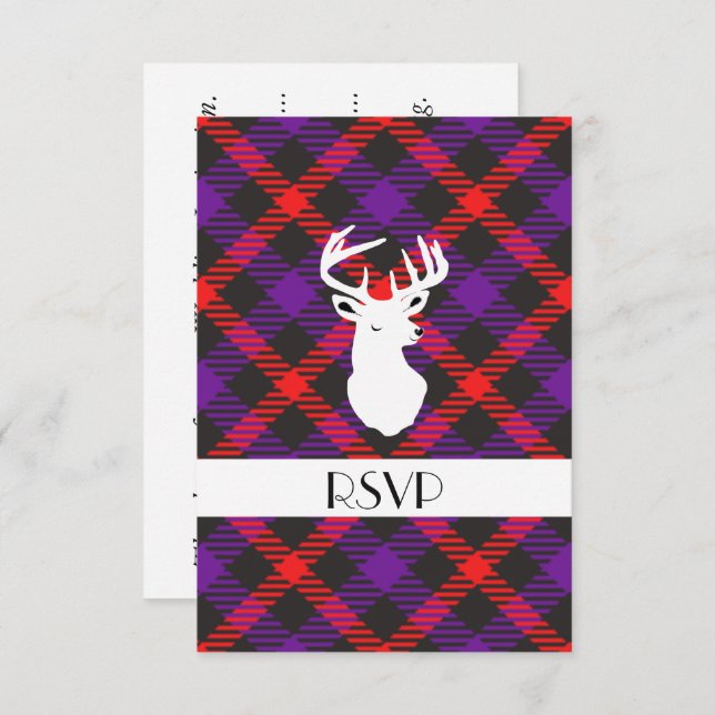 Scottish Tartan Clan bezahlte Lila Orange Gemuster Einladung (Vorne/Hinten)