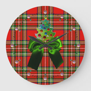 SCOTTISH TARTAN ,GREEN BOW AND CHRISTMAS TREE GROßE WANDUHR