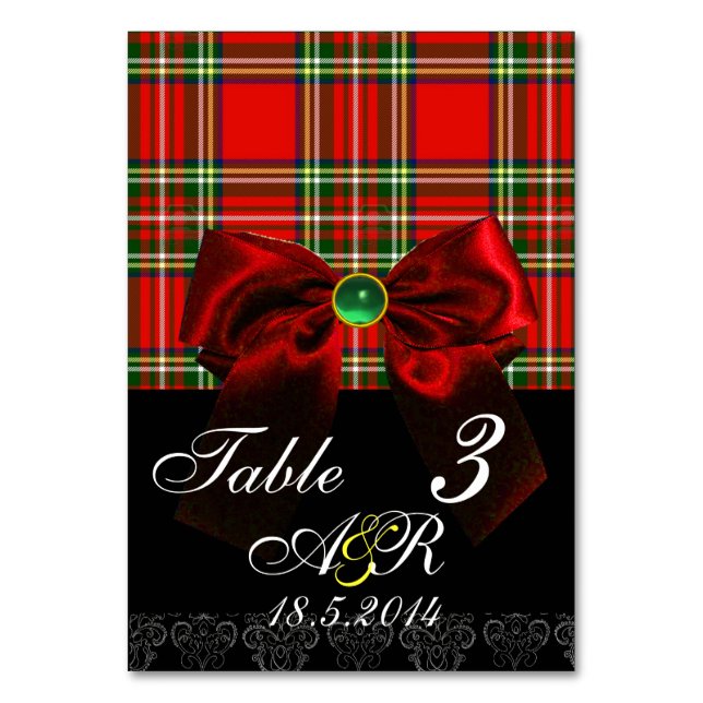 SCOTTISH TARTAN MIT ROT BOW MONOGRAM TISCHNUMMER (Rückseite)