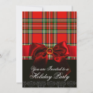SCOTTISH TARTAN MIT ROTEM RUBY BOW CHRISTMAS-PARTY EINLADUNG