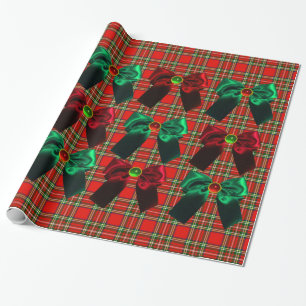 SCOTTISH TARTAN MIT ROTEN GRÜNEN CHRISTMAS BOWS GESCHENKPAPIER
